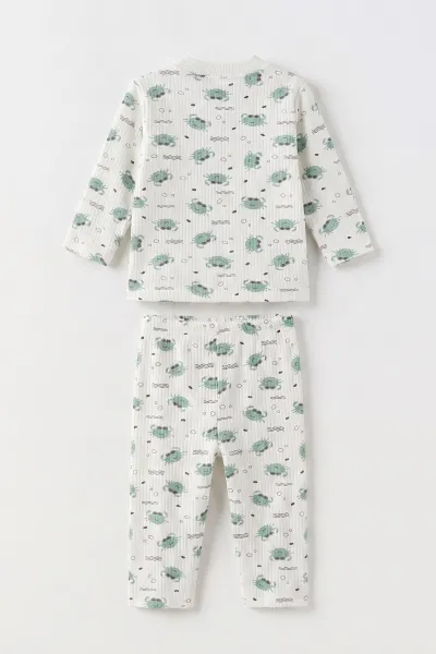 Yeşil (1-3 Yaş)Raporlu Yengeç Baskılı Çocuk Pijama Takımı 477368