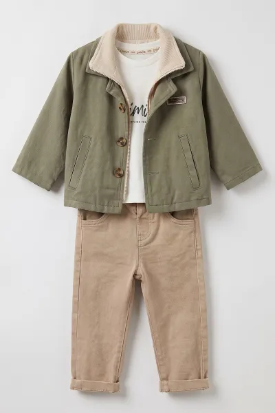 Yeşil (1-4 Yaş) Gabardin Ceketli Erkek Bebek&Çocuk 3'lü Takım 501391