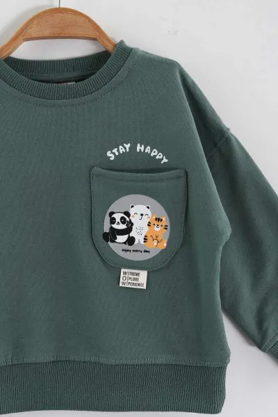 Yeşil (1-4 Yaş)Baskılı Cepli Erkek Çocuk Sweatshirt 432838