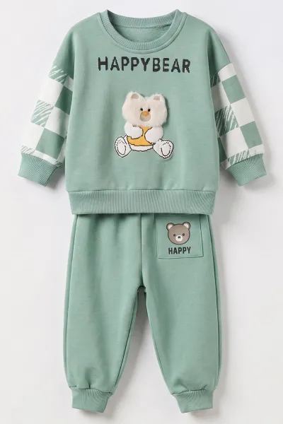 Yeşil (1-4 Yaş)Happy Bear Baskılı  3 İp Şardonlu Erkek Çocuk&Bebek Kışlık Takım 489467
