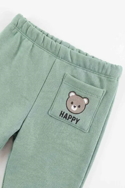Yeşil (1-4 Yaş)Happy Bear Baskılı  3 İp Şardonlu Erkek Çocuk&Bebek Kışlık Takım 489467