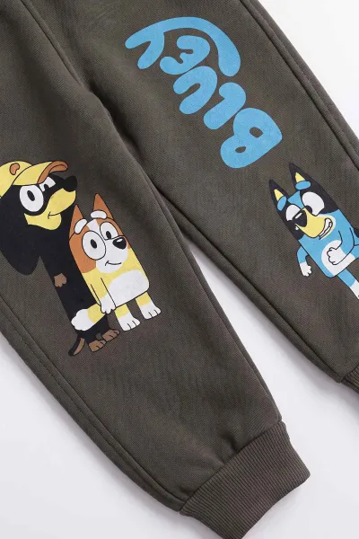 Yeşil (1-5 Yaş) Bluey  Baskılı 3 İp Şardonlu Erkek Çocuk Kışlık Takım 487773