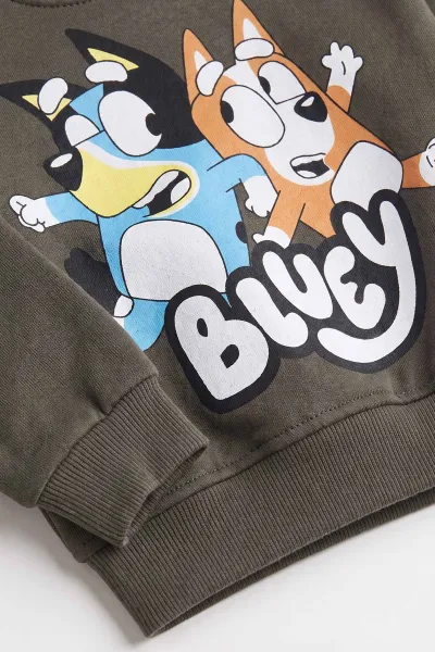 Yeşil (1-5 Yaş) Bluey  Baskılı 3 İp Şardonlu Erkek Çocuk Kışlık Takım 487773