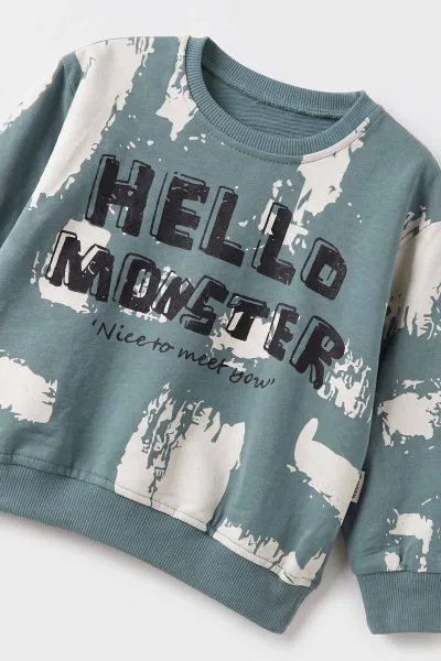 Yeşil (1-5 Yaş) Hello Monster Baskılı 2 İp Erkek Çocuk Takım 479014