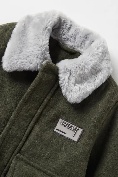 Yeşil (1-5 Yaş) Kürk Yaka Kaşe Erkek Çocuk Mont 495768