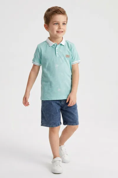 Yeşil (1-9 Yaş)Polo Yaka Tişörtlü    Kot Şortlu Erkek Çocuk 2'li Takım 462030