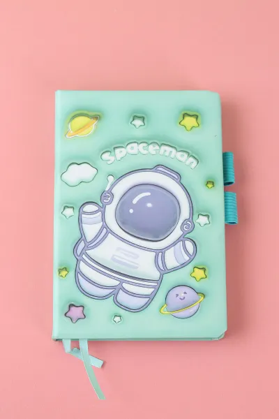 Yeşil 11x16 Cm Astronot Desenli Bloknot Not Defteri 291068