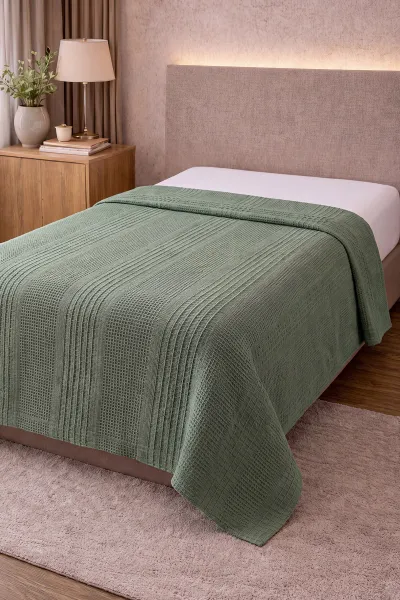 Yeşil 160x220 Cm Bella Home Tek Kişilik Pamuklu Petek Pike 474873
