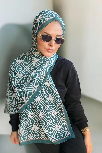 Yeşil 180X70 cm Dijital Baskı Baryy Desenli Pamuk Şal 331649