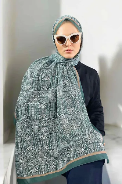 Yeşil 180X70 cm Dijital Baskı Retro Desenli Pamuk Şal 335047
