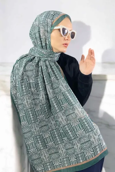 Yeşil 180X70 cm Dijital Baskı Retro Desenli Pamuk Şal 335047
