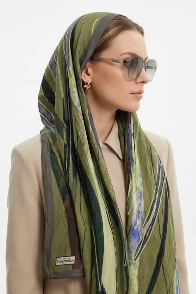 Yeşil 180x70 Cm Our Fashion Dijital Baskılı Desenli Bambu Kraş Şal 488553