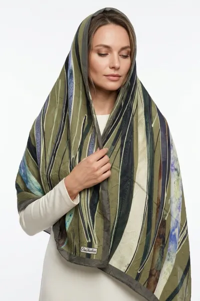 Yeşil 180x70 Cm Our Fashion Dijital Baskılı Desenli Bambu Kraş Şal 488553