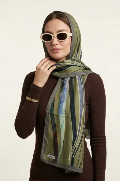 Yeşil 180x70 Cm Our Fashion Dijital Baskılı Desenli Bambu Kraş Şal 488553