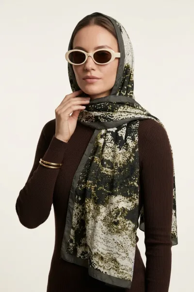 Yeşil 180x70 Cm Our Fashion Dijital Baskılı Desenli Bambu Kraş Şal 488559