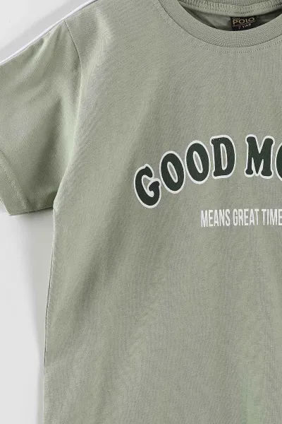 Yeşil (2-10 Yaş) Good Mood Baskılı Ara Biyeli Şortlu Erkek Çocuk Yazlık 2'li Takım 459033