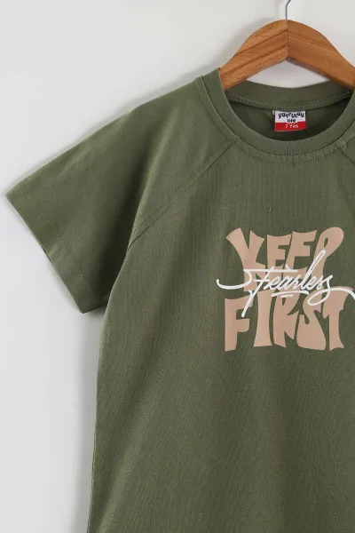 Yeşil (2-10 Yaş) Keep First Baskılı Cep Detaylı  Şortlu Penye Erkek Çocuk Yazlık Takım 437837