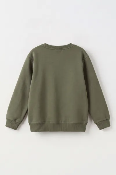 Yeşil (2-12 Yaş) Baskılı Cep Detaylı 3 İp Şardonlu Erkek Çocuk Sweatshirt 499656