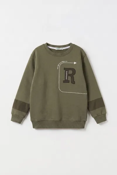 Yeşil (2-12 Yaş) R Nakışlı  İçi Şardonlu Erkek  Çocuk Sweatshirt 483307