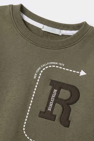 Yeşil (2-12 Yaş) R Nakışlı  İçi Şardonlu Erkek  Çocuk Sweatshirt 483307