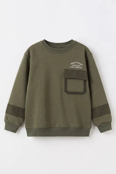 Yeşil (2-12 Yaş) Urban Nakışlı   İçi Şardonlu Erkek  Çocuk Sweatshirt 493817