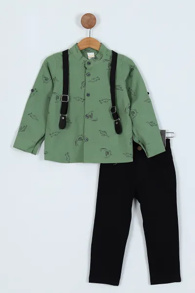 Yeşil (2-5 Yaş) Askılı Gömlek Pantolon 2'li Takım 242060