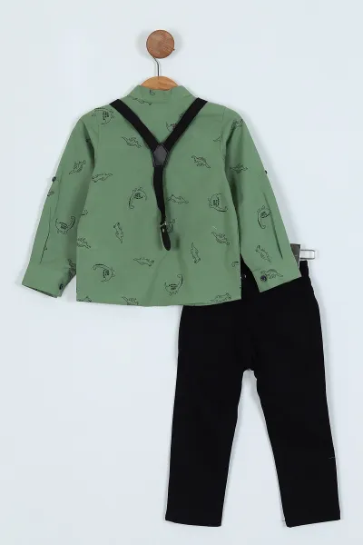Yeşil (2-5 Yaş) Askılı Gömlek Pantolon 2'li Takım 242060