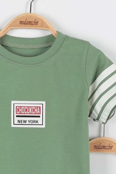 Yeşil (2-5 Yaş) Chocukcha New York Baskılı Kol Çizgili Şortlu Erkek Çocuk Takım 173468
