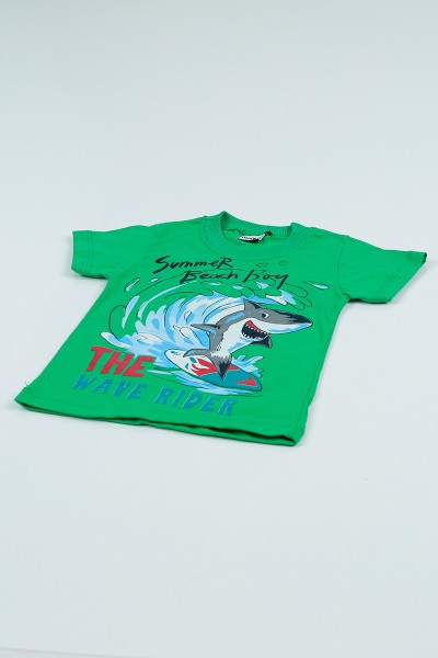 Yeşil (2-5 Yaş) Köpekbalığı Baskılı Erkek Çocuk Şortlu Takım 97626