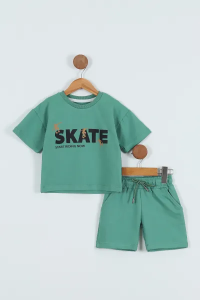 Yeşil (2-5 Yaş) Skate Baskılı Şortlu Erkek Çocuk Takım 267238