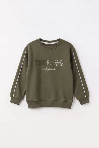 Yeşil (2-7 Yaş) Theless Nakışlı  İçi Şardonlu Erkek  Çocuk Sweatshirt 483294