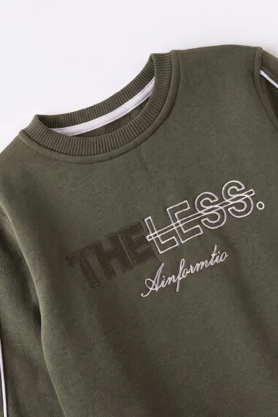 Yeşil (2-7 Yaş) Theless Nakışlı  İçi Şardonlu Erkek  Çocuk Sweatshirt 483294