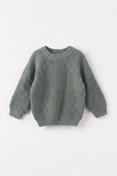 Yeşil (2-8 Yaş) Dikişsiz Selanik Örgülü Unisex Çocuk Kazak 474929