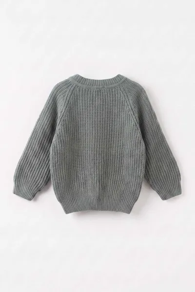 Yeşil (2-8 Yaş) Dikişsiz Selanik Örgülü Unisex Çocuk Kazak 474929