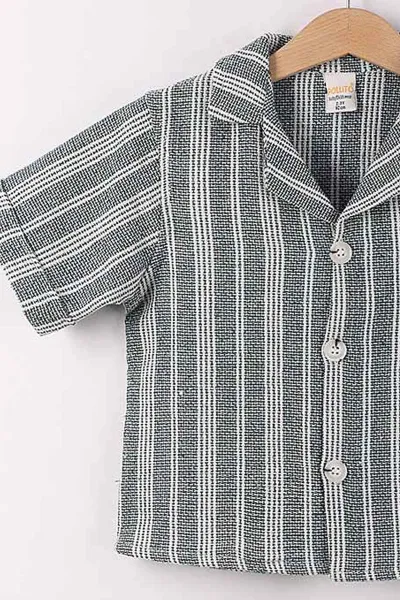 Yeşil (2-9 Yaş)Çizgi Desenli Gömlek Şortlu Erkek Çocuk 2'li Takım 450452