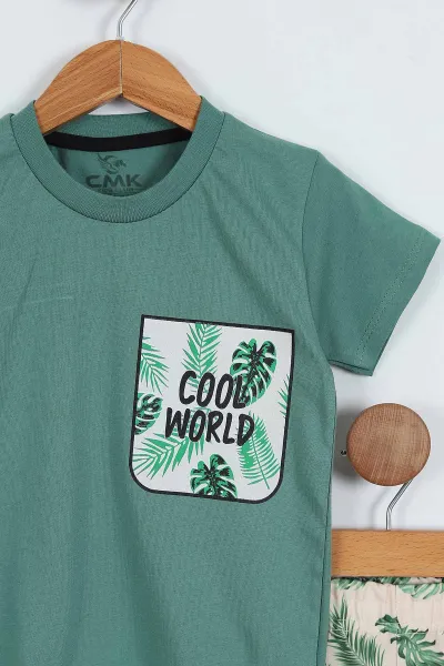 Yeşil (2-9 Yaş)Cool World  Baskılı Yapraklı  Şortlu Erkek Çocuk Yazlık Takım 354141