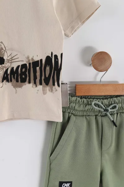 Yeşil (3-10 Yaş) Ambition Baskılı Şortlu İnterlok Erkek Çocuk Yazlık Takım 449563
