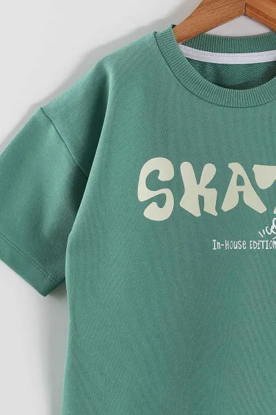 Yeşil (3-10 Yaş) Skate  Baskılı Oversize Erkek Çocuk Tişört 469017