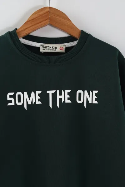 Yeşil (3-10 Yaş) Some The One Kabartma Baskılı Sweatli Gabardin  Pantolonlu Erkek Çocuk 2'li Takım 443338