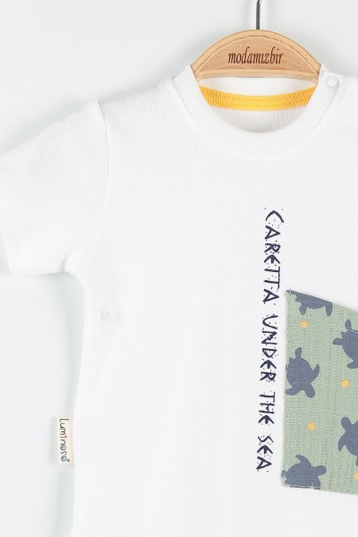 Yeşil (3-12 Ay) Caretta Kaplumba  Baskılı Cep Detaylı Erkek Bebe Şortlu Takım 177107