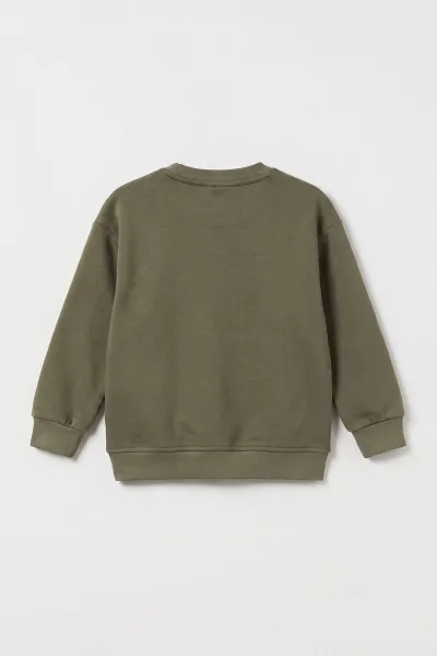 Yeşil (3-12 Yaş) Aslan Baskılı Şardonlu 3 İp Erkek Çocuk Sweatshirt 484131