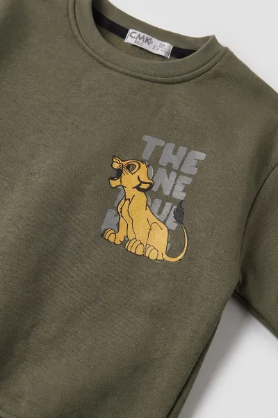 Yeşil (3-12 Yaş) Aslan Baskılı Şardonlu 3 İp Erkek Çocuk Sweatshirt 484131