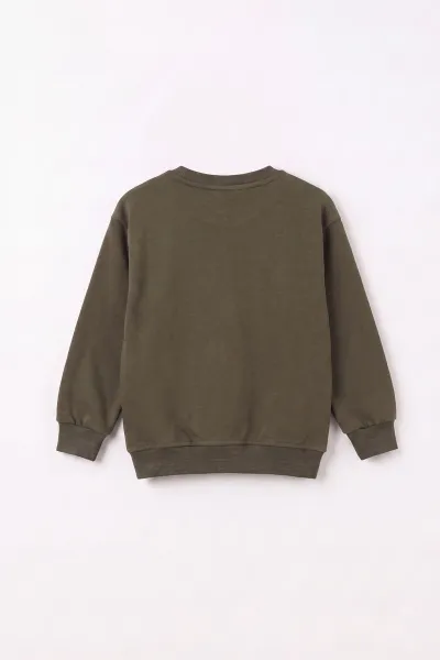 Yeşil (3-12 Yaş) Dino Baskılı 3 İp Şardonlu Erkek  Çocuk Sweatshirt 483907
