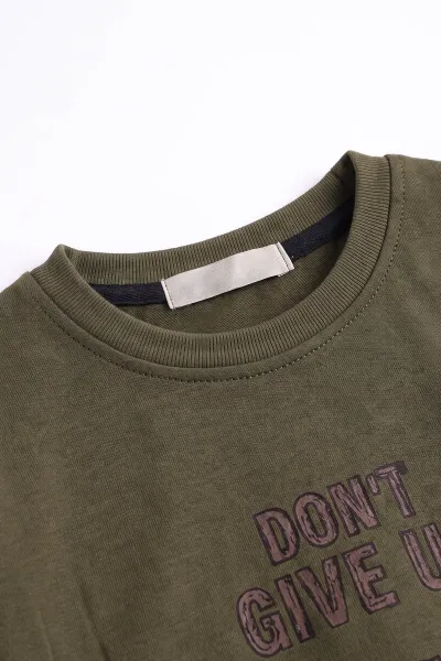 Yeşil (3-12 Yaş) Dont Give Baskılı Erkek Çocuk Sweatshirt 479166