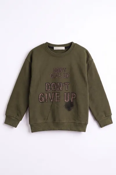 Yeşil (3-12 Yaş) Dont Give Baskılı Erkek Çocuk Sweatshirt 479166