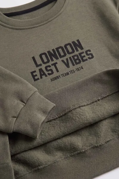 Yeşil (3-12 Yaş) London  Baskılı 3 İp Şardonlu  Erkek Çocuk Sweatshirt 478994