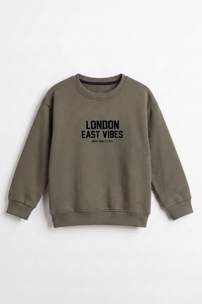 Yeşil (3-12 Yaş) London  Baskılı 3 İp Şardonlu  Erkek Çocuk Sweatshirt 478994