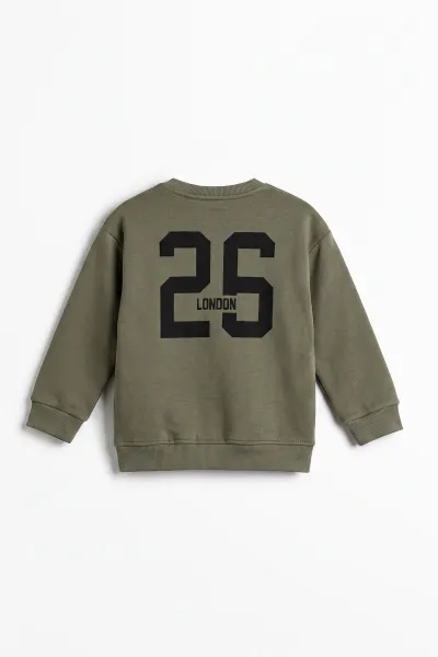 Yeşil (3-12 Yaş) London  Baskılı 3 İp Şardonlu  Erkek Çocuk Sweatshirt 478994