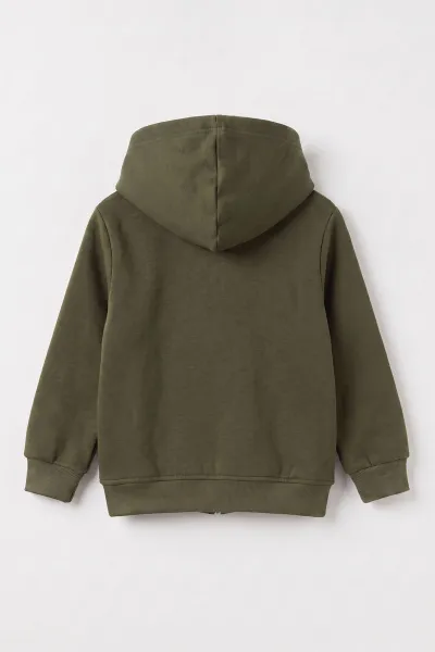 Yeşil (3-12 Yaş) Nakışlı Kapüşonlu Fermuarlı  Şardonlu 3 İp Erkek Çocuk Sweatshirt 484133