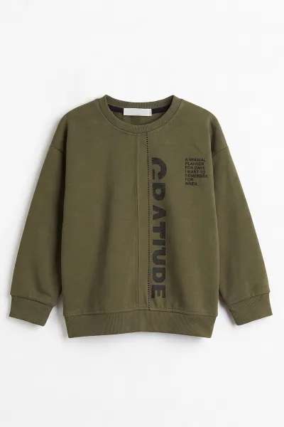 Yeşil (3-12 Yaş) Yazı Baskılı Erkek Çocuk Sweatshirt 478990